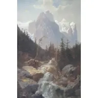 Mountain Cascade. by Thomas Hill, Oil on Canvas "Mountain Cascade." Signed "T. Hill" and dated 1881 verso, offered Feb 2013