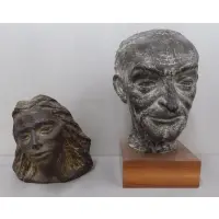 Male - 13" high x 10" wide x 11" deep; with a 3" high wood base by Raymond Puccinelli, 2 Bronze Busts, offered Feb 2013