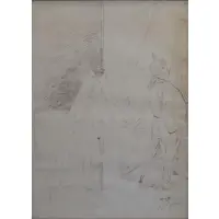Backstage. by Jean-Louis Forain, Ink Drawing "Backstage." Signed lower left, offered Oct 2012
