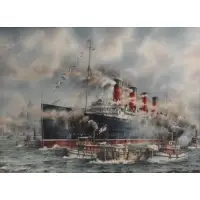 Untitled by K.R Miller, Watercolor of the RMS Mauretania's Arrival in New York, offered Oct 2012