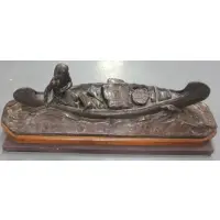 Robert Farrington Elwell, Robert Farrington Elwell, American, 1874 - 1962, Bronze American Indian in Canoe