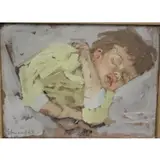 Eugenio Amadori, Eugenio Amadori 1968 E. Amadori Via B. Cellini 18 - Bologna., Oil on Canvas of Sleeping Child
