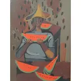 Untitled by Rufino Tamayo, Silkscreen on Board of Man Eating Watermelon, offered Jul 2012