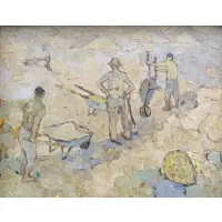 Jose Antonio Davila, American, b by José Antonio Dávila, Oil on Board of Men at Work, offered Jun 2012