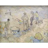 José Antonio Dávila, Jose Antonio Davila, American, b, Oil on Board of Men at Work