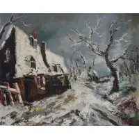 Untitled by Jean Genas, Oil on Masonite Winter Landscape, offered Apr 2012