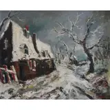 Jean Genas, Untitled, Oil on Masonite Winter Landscape