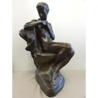 Isidore Konti, Roman Bronze Works foundry mark, Large Bronze of Seated Male Nude