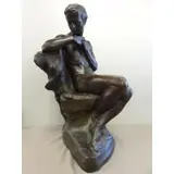 Isidore Konti, Roman Bronze Works foundry mark, Large Bronze of Seated Male Nude