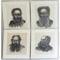 Martin Kainz, Portraits of Bearded Men, 4 1930's Lithographs