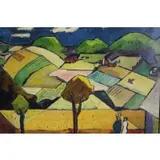 Jo Cain, O/C Figures Overlooking Farmland
