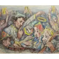 John Wenger, Musical Clowns., 1957 Watercolor "Musical Clowns." Signed and dated lower right