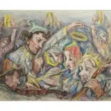 John Wenger, Musical Clowns., 1957 Watercolor "Musical Clowns." Signed and dated lower right