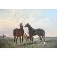 August von Maly, Grazing Horses on Warm Summer Day.