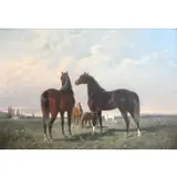 August von Maly, Grazing Horses on Warm Summer Day.