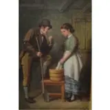 Charles H Cook, O/C Genre Scene of Man with Woman Washing Clothes