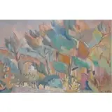 André Lhote, Soufer Gallery label verso, Gouache Landscape with House