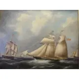 Richard Ball Spencer, Yacht Passing the Indiaman, Pencil inscription canvas verso with the title