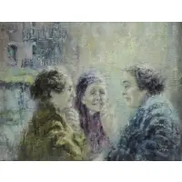 Monroe Reisman, Women in Conversation, Oil on Board