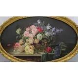 Alois Zabehlicky, Alois Zabehlicky (Austrian, 1883 - 1962), Still Life with Bouquet of Flowers, Oval Form Oil on Canvas,1929