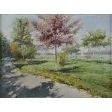 Lissandro Baylon, Impressionist Style Park Landscape, Oil on Canvas