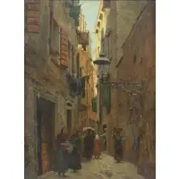 Róbert Nádler, European Street Scene, Oil on Canvas
