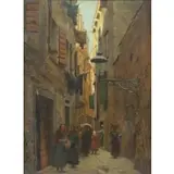 Róbert Nádler, European Street Scene, Oil on Canvas