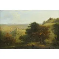 Henry Dawson, English Landscape Figure and Animals, Oil on Canvas