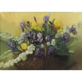 George Lambert, Flowers in a Basket, Oil on Canvas