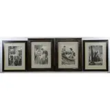 Karoly Szanto, Charcoal and ink wash heightened with white, 4 Mixed Media Illustrations