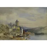 Emma S Oliver, Figures Disembarking From a Boat, 19th C. Watercolor