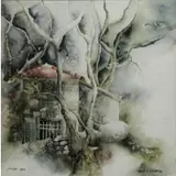 Orna Eizenberg, House in Trees, Watercolor on Paper