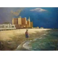 Nathan Hoffman, Nathan Hoffman ( American-New York, active late 1940's through the 1950's), Oil on Cardboard of Coney Island