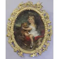 Richard Buckner, Portrait of a Young Girl with Dog, Oil on Canvas