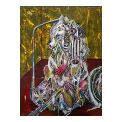 Happy Wheels by Rodel Tapaya, acrylic on burlap, offered Nov 2024