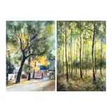 Vicente Manansala, a.) Untitled b.) Forestscape, b.) signed and dated 1976 (upper left)<br /> watercolor on paper<br /> 20” x 14” (51 cm x 36 cm)