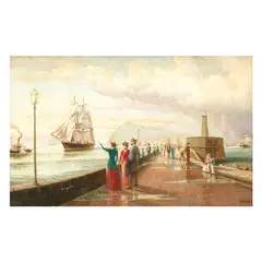 Alfredo Carmelo, Farewell at Barcelona Port, oil on canvas
