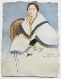 Benedicto Cabrera b.1942, Girl with Chrysanthemum, acrylic on handmade paper