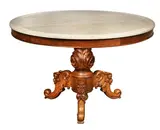 Round Table With Marble Top, 3rd Quarter of the 19th Century, Narra and Marble