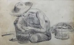 Untitled by Botong Francisco, charcoal on paper, offered Sep 2017