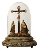 Mid-19th Century by Calvary Tableau With Gold Ornaments In A Virina, Baticuling, Ivory, Gold, Gold Leaf, Human Hair and Glass, offered Sep 2017