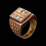 A Vintage Men’s Ring in 14k, Untitled, The ring features a cluster of diamonds weighing approximately 1.30 cts. <br><br> Weighs 12.0 grams. <br><br> The diamonds noted as Pass on the GIA iD100®.