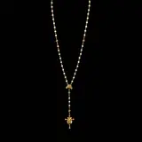 Untitled by A Tamburin Rosary Necklace in 14k, The pearl rosary necklace features a sculptured cross pendant that hangs from a mariposa connector and filigree beads in, offered Apr 2026
