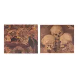 Juan Arellano, Untitled, b.) Three Skulls <br /> signed and dated 1958 (lower right) <br /> oil on wood <br /> 18 1/2” x 15 1/2” (47 cm x 39 cm)