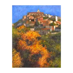 Stella Rojas, Provincial Town on Hilltop, Yellow Flowers, oil on canvas