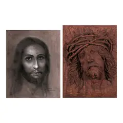 Fred Baldemor, a.) Homage To Da Vinci
b.) Jesus Christ, a.) charcoal and sepia on paper b.) narra