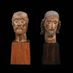 Untitled by Two 19th Century Busts, polychromed hardwood, offered Apr 2026