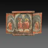 Untitled by An Antique Bohol Triptych Depicting the Tres Personas, polychromed wood, offered Apr 2026