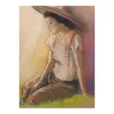 Al Perez, Woman with Salakot, pastel on paper