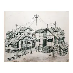 Paco Gorospe, Houses, oil on canvas